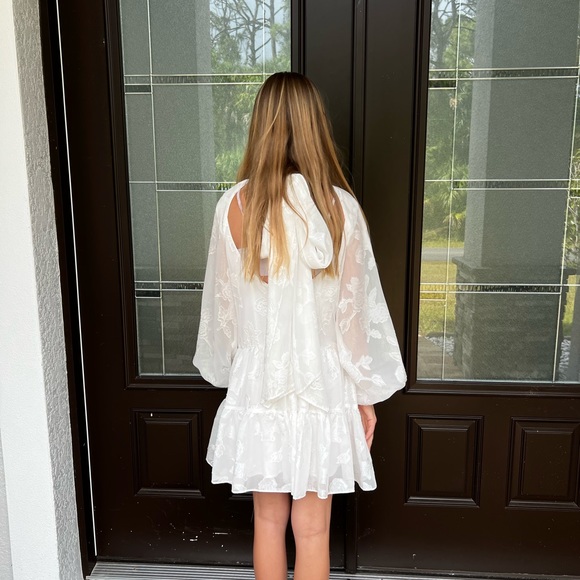 Belle Badgley Mischka Mock Neck Puff Sleeve Ansley Floral Print Tiered Dress NWT - Picture 9 of 10